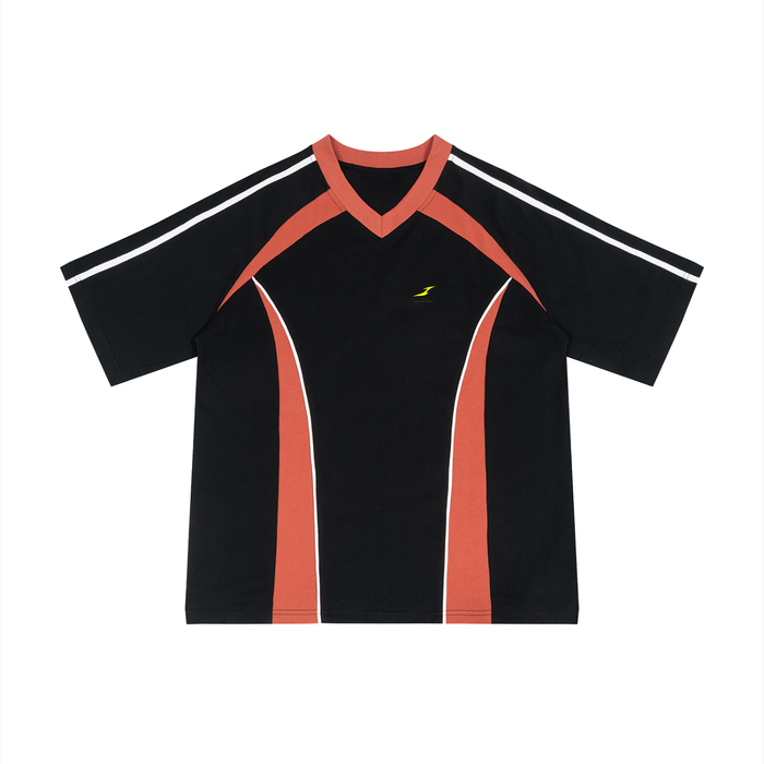 Unisex Color Block V-Neck T-Shirt in Black with Red — HIVOLT