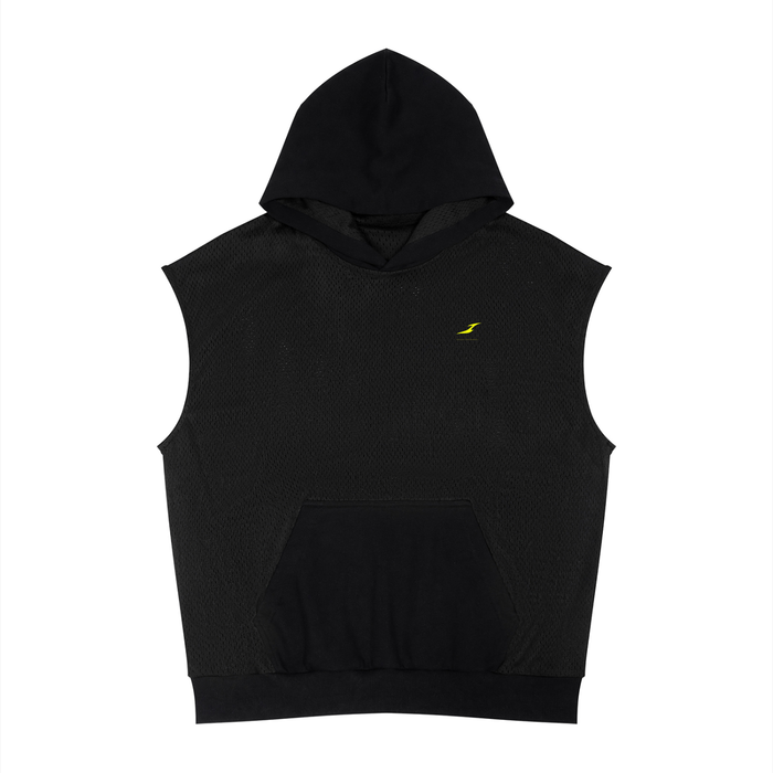 Unisex Panel Mesh Sleeveless Hoodie in Black — HIVOLT