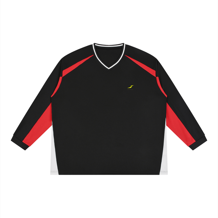 Unisex Color Block Long Sleeve Jersey in Black with Red — HIVOLT