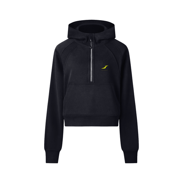 Cropped Half-Zip Hoodie in Black — HIVOLT