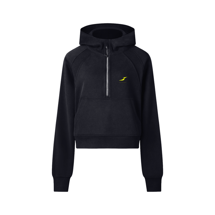 Cropped Half-Zip Hoodie in Black — HIVOLT