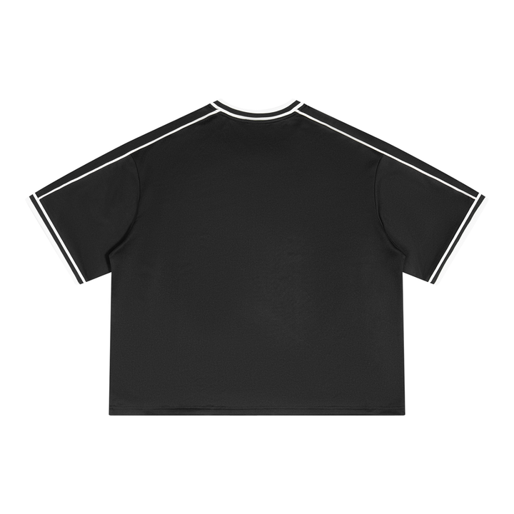 Unisex Boxy V-Neck Soccer Jersey in Black with Red, alternate view — HIVOLT