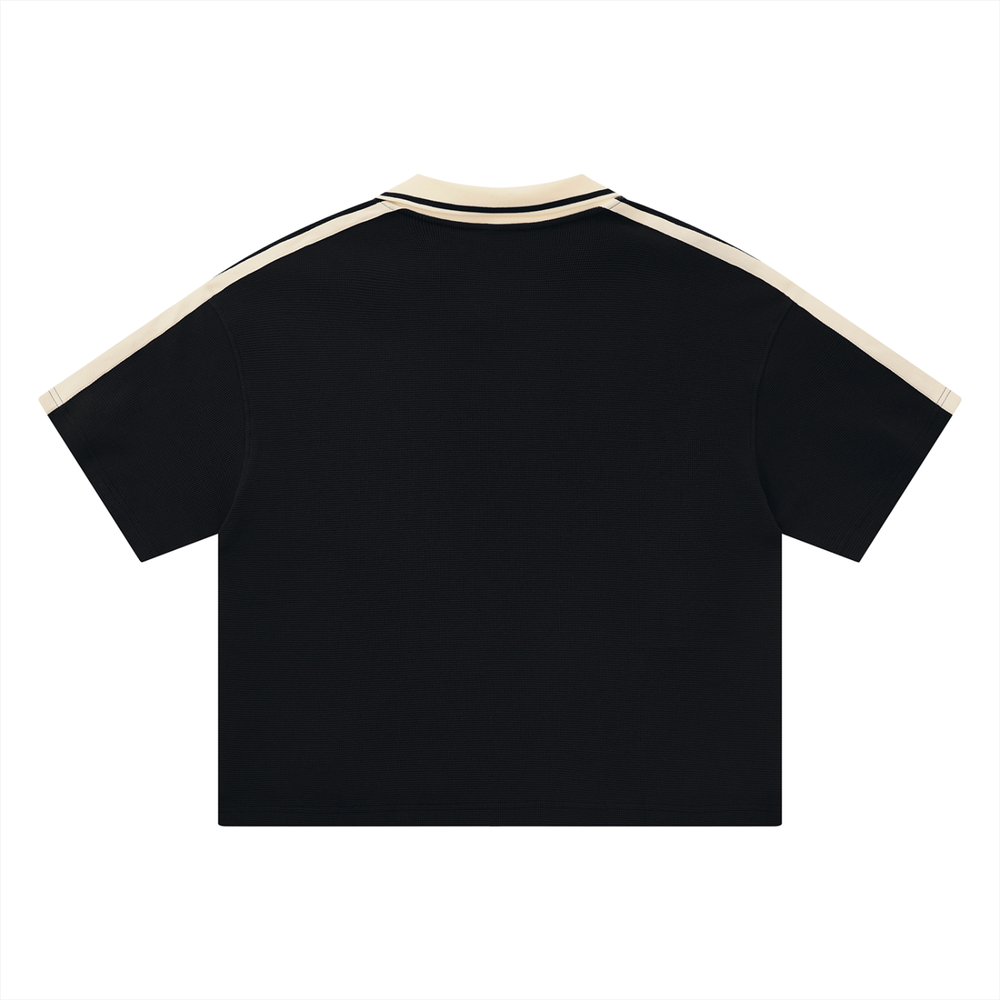 Unisex Color Block Polo Shirt in Black, alternate view — HIVOLT