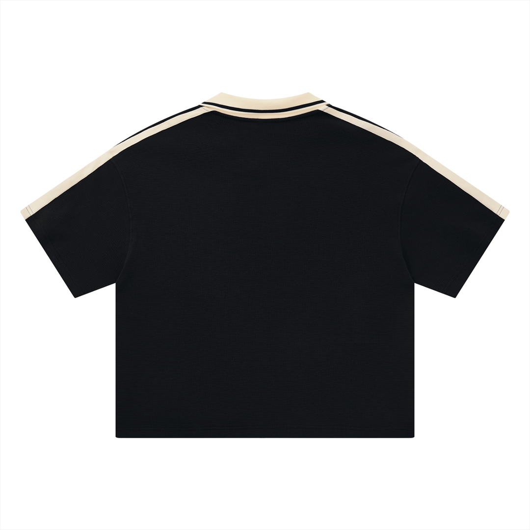 Unisex Color Block Polo Shirt in Black, alternate view — HIVOLT