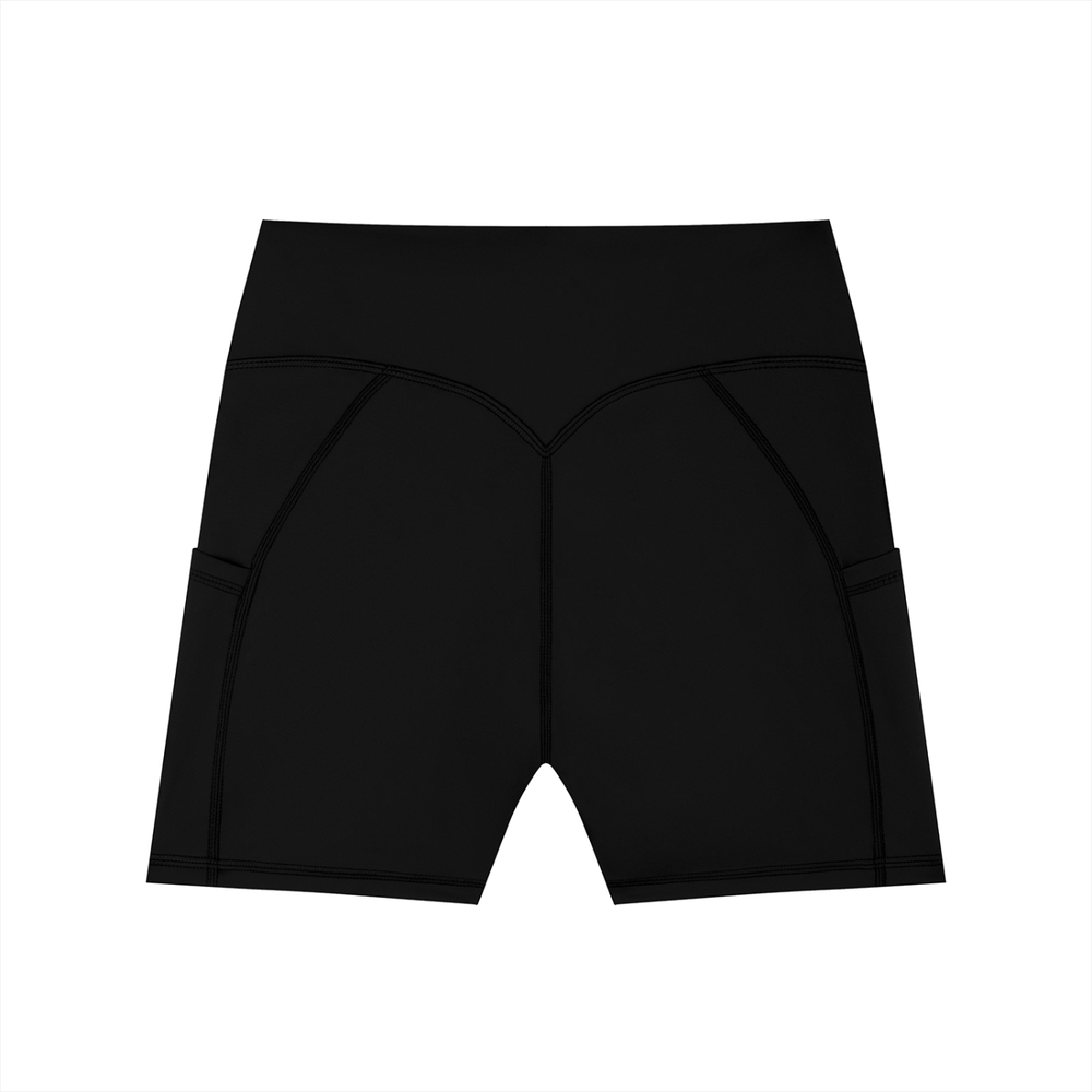 Women's High-Waisted Pocket Biker Shorts in Black, alternate view — HIVOLT