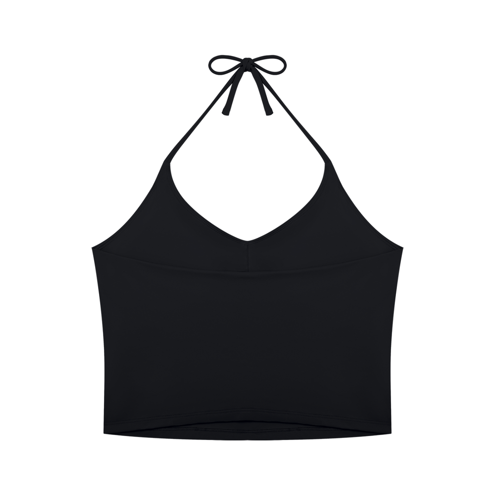 Women's Halter Yoga Tank Top in Black, alternate view — HIVOLT