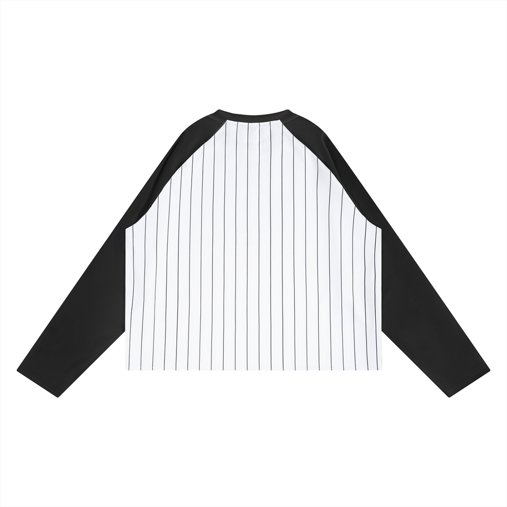 Unisex Striped Raglan Long Sleeve T-Shirt in Black with White, alternate view — HIVOLT