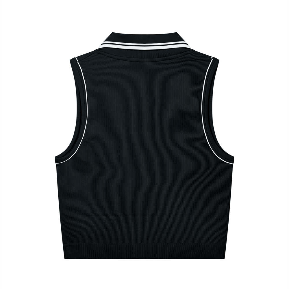 Women's Polo Yoga Tank Top in Black with White, alternate view — HIVOLT