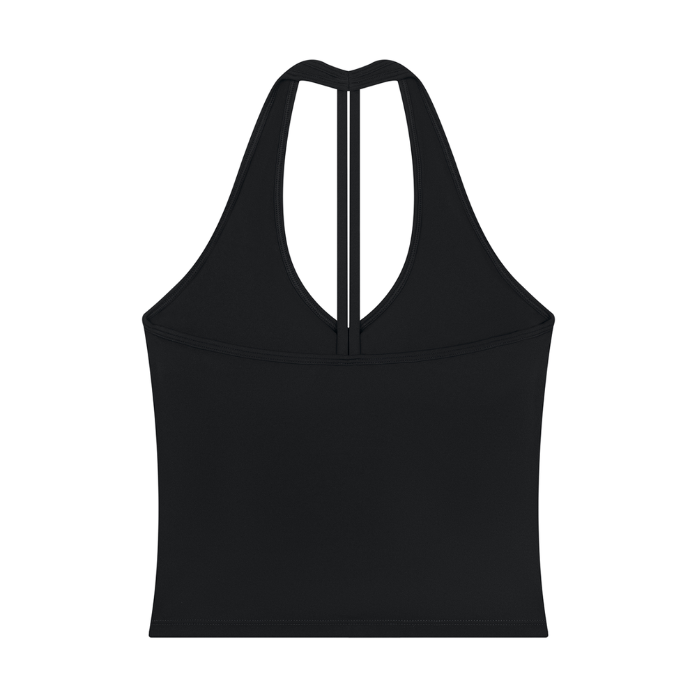 Women's Halter V-Neck Yoga Tank Top in Black, alternate view — HIVOLT