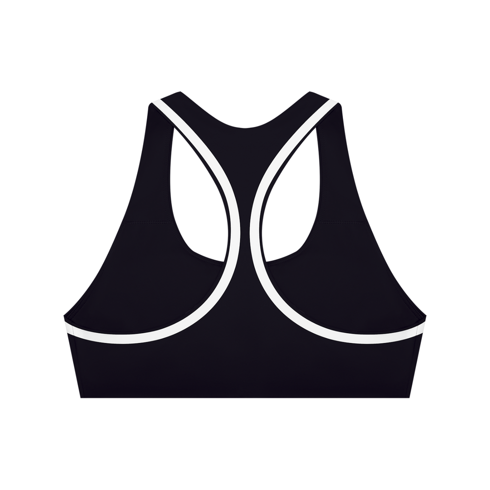 Women's Halter Yoga Sports Bra in Black with White, alternate view — HIVOLT