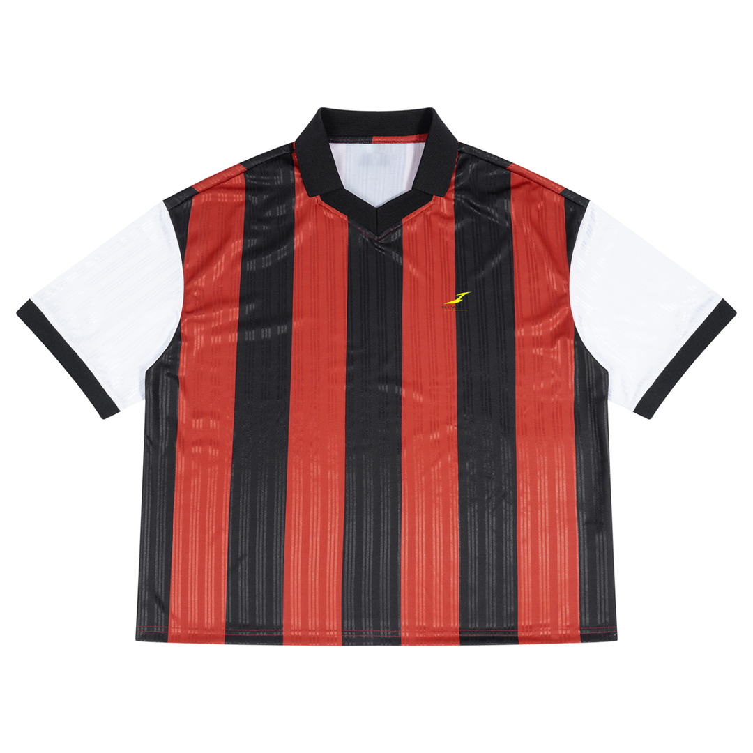Unisex Boxy Striped Collared Soccer Jersey in Black with Red — HIVOLT