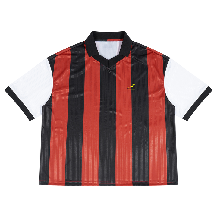 Unisex Boxy Striped Collared Soccer Jersey in Black with Red — HIVOLT