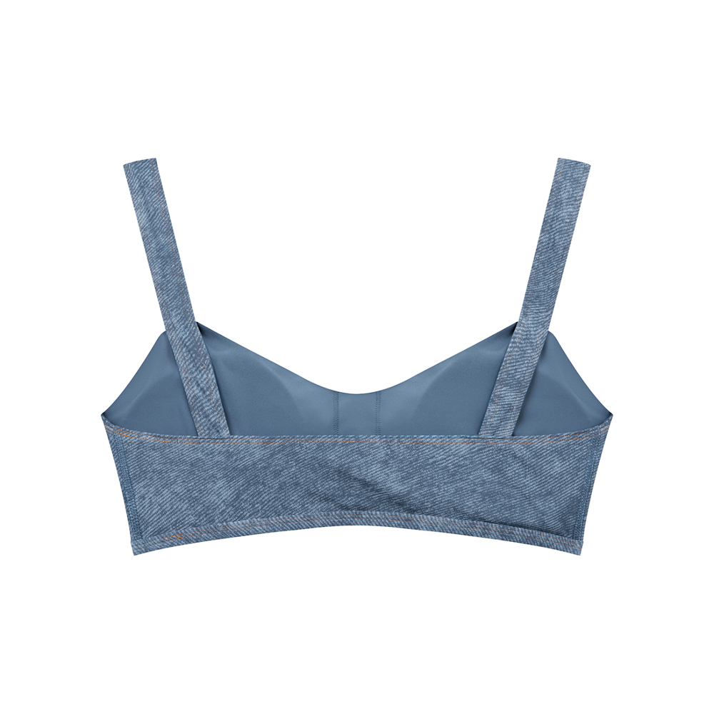 Women's Faux Denim Sports Bra in Light Blue, alternate view — HIVOLT