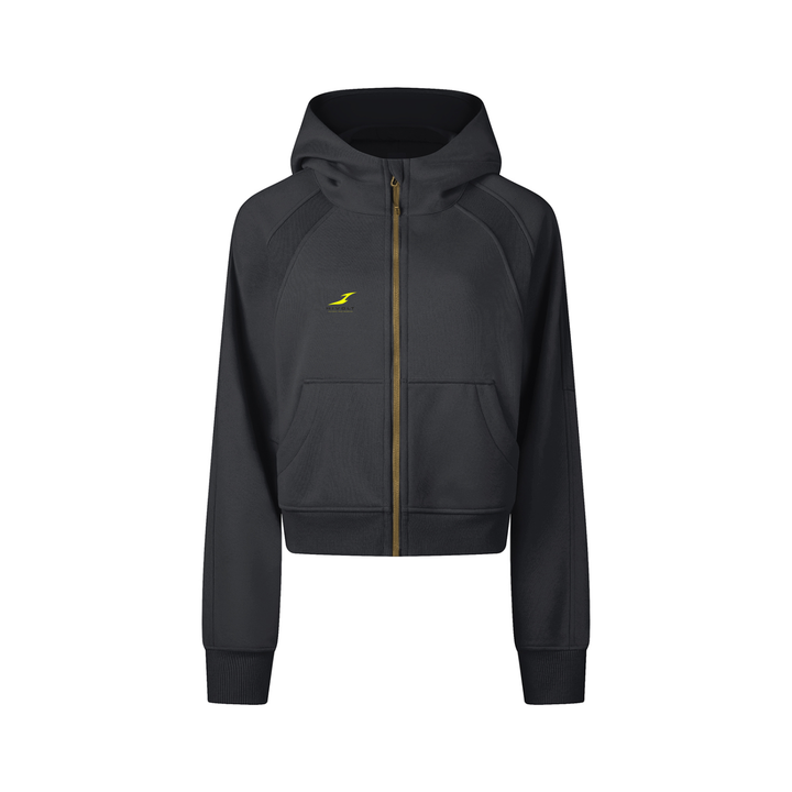 Cropped Zip-Through Hoodie in Black — HIVOLT