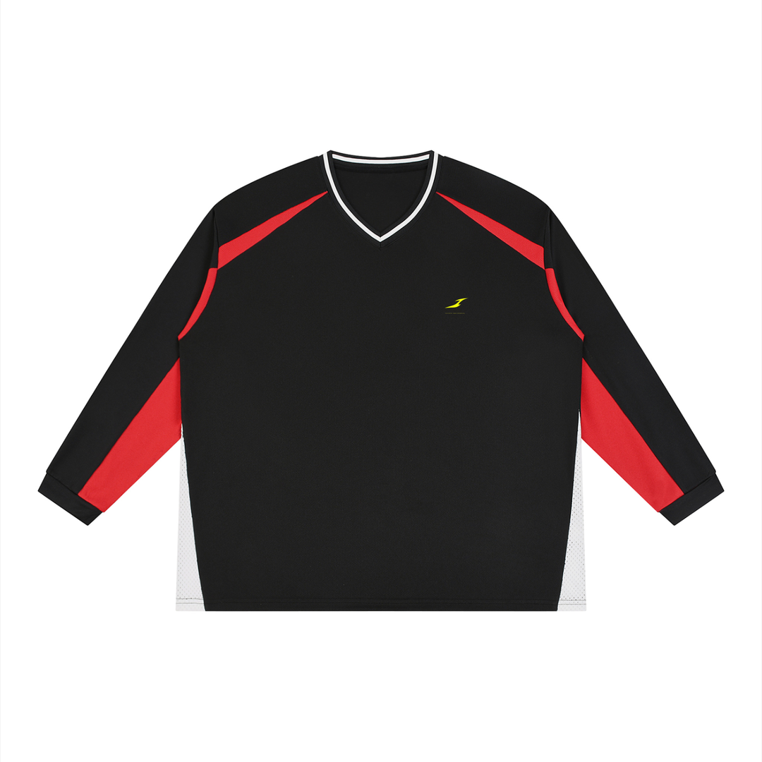 Unisex Color Block Long Sleeve Jersey in Black with Red — HIVOLT