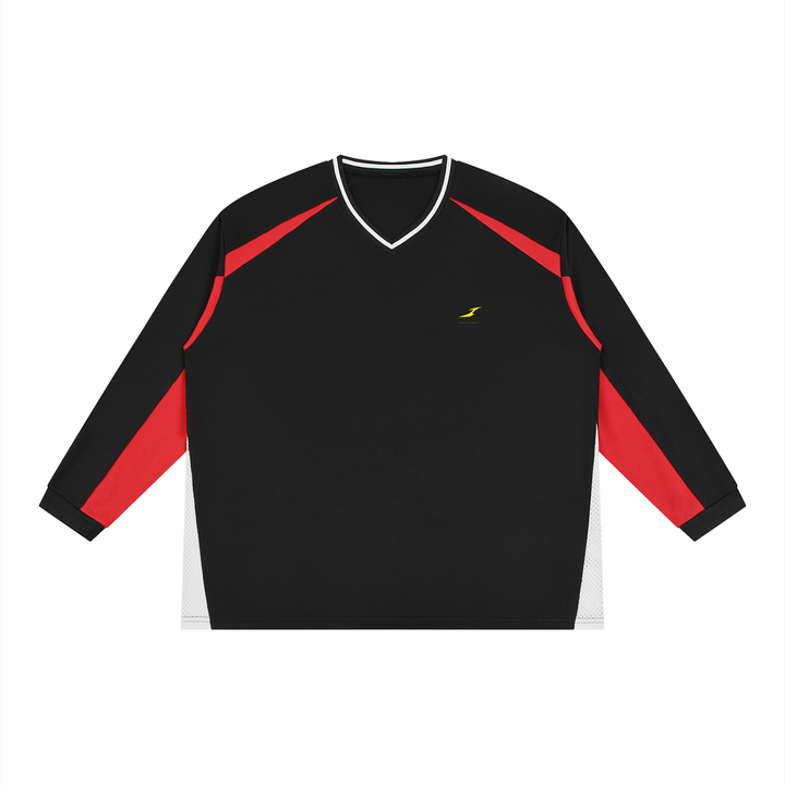 Unisex Color Block Long Sleeve Jersey in Black with Red — HIVOLT