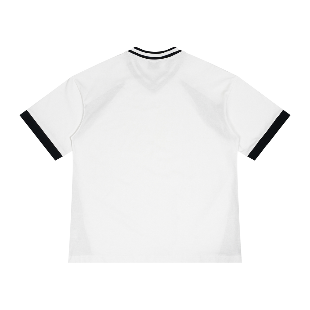 Unisex Color Block V-Neck T-Shirt in White, alternate view — HIVOLT