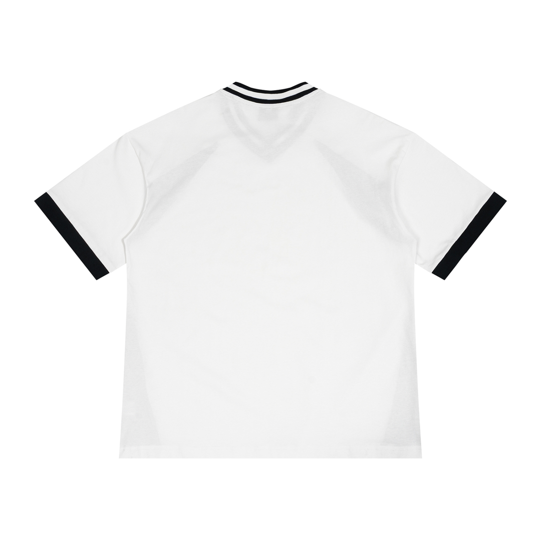 Unisex Color Block V-Neck T-Shirt in White, alternate view — HIVOLT