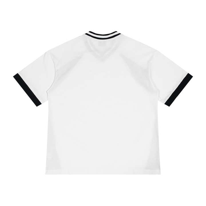 Unisex Color Block V-Neck T-Shirt in White, alternate view — HIVOLT