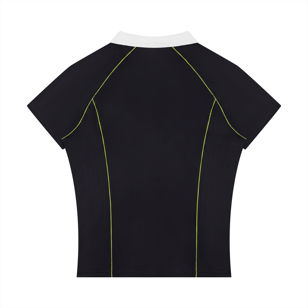 Women's Slim Fit Quarter-Zip Polo Shirt in Black, alternate view — HIVOLT