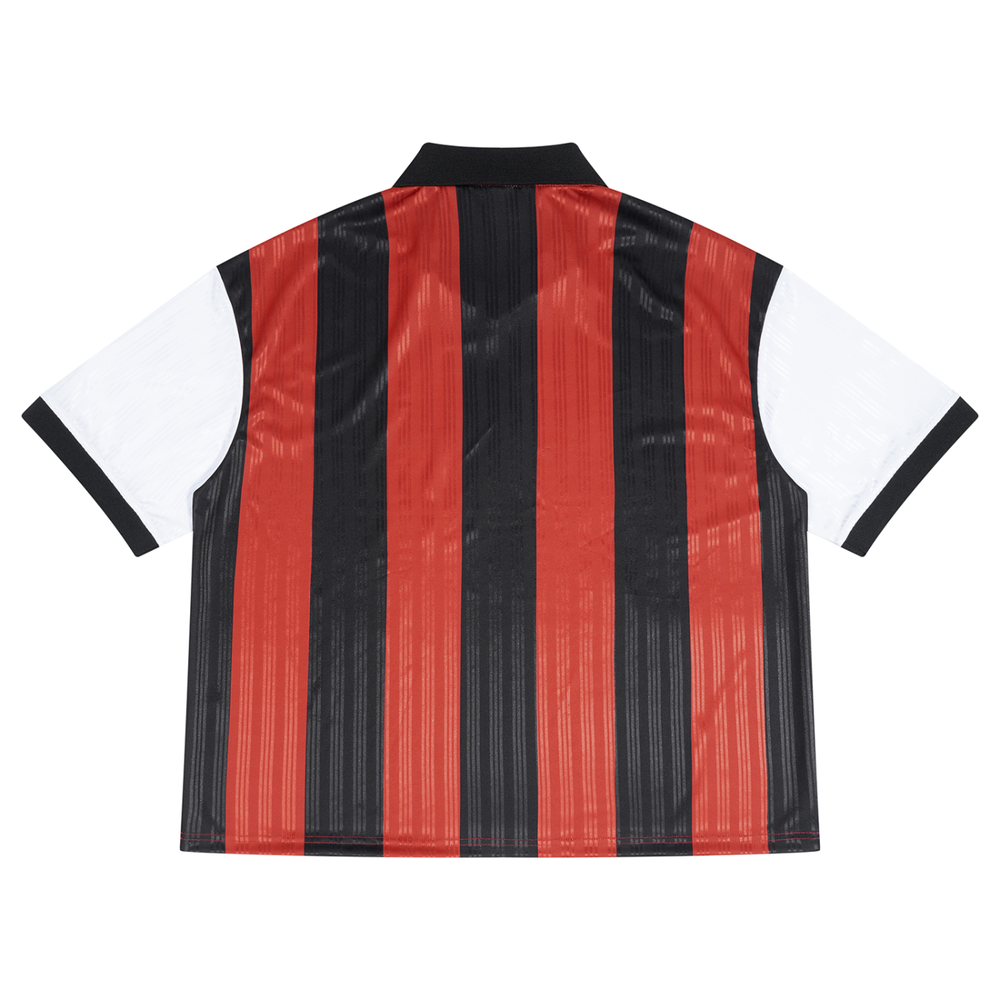 Unisex Boxy Striped Collared Soccer Jersey in Black with Red, alternate view — HIVOLT