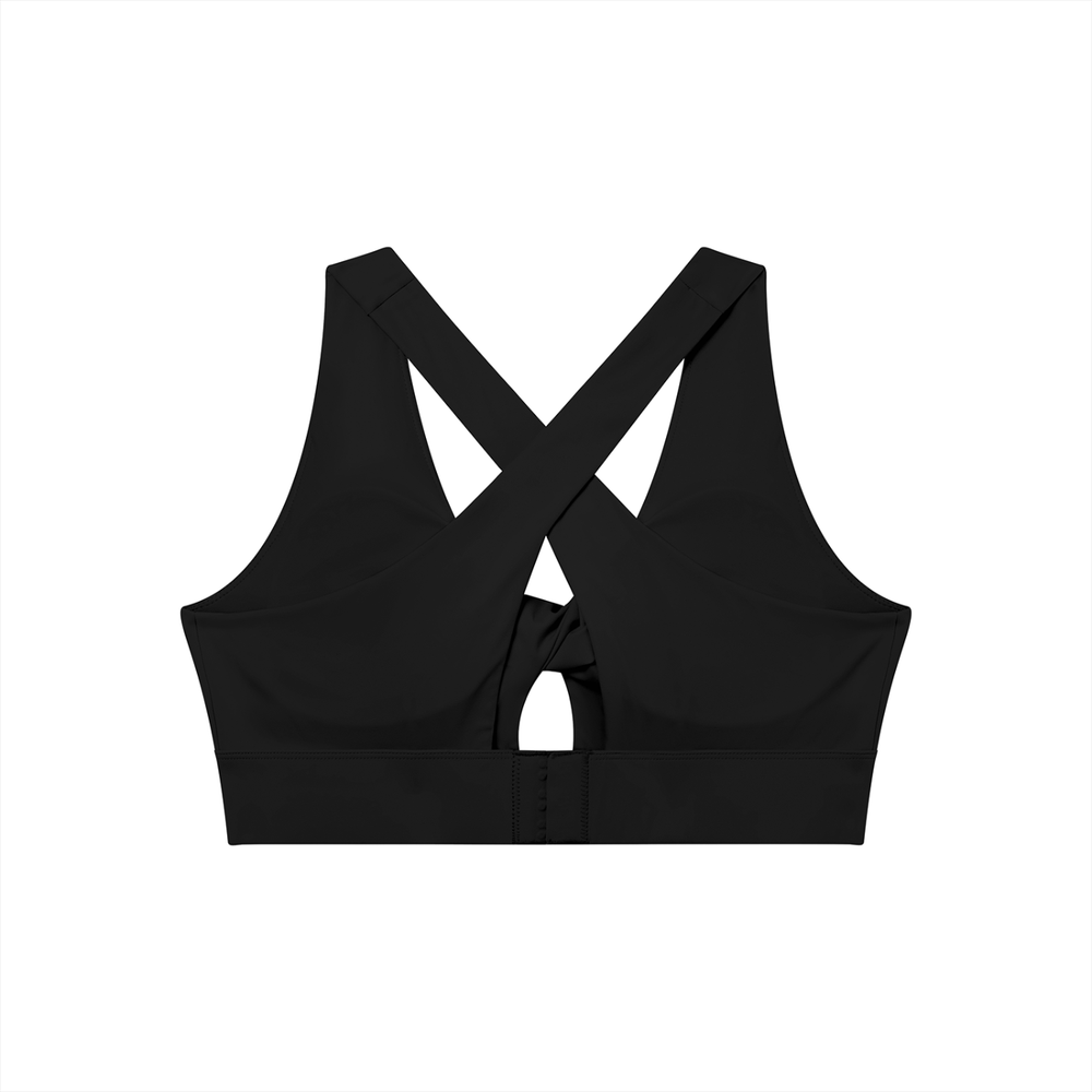 Women's Twist Front V-Neck Sports Bra in Black, alternate view — HIVOLT