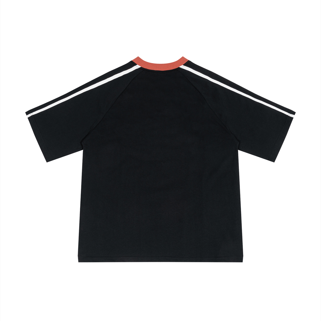Unisex Color Block V-Neck T-Shirt in Black with Red, alternate view — HIVOLT