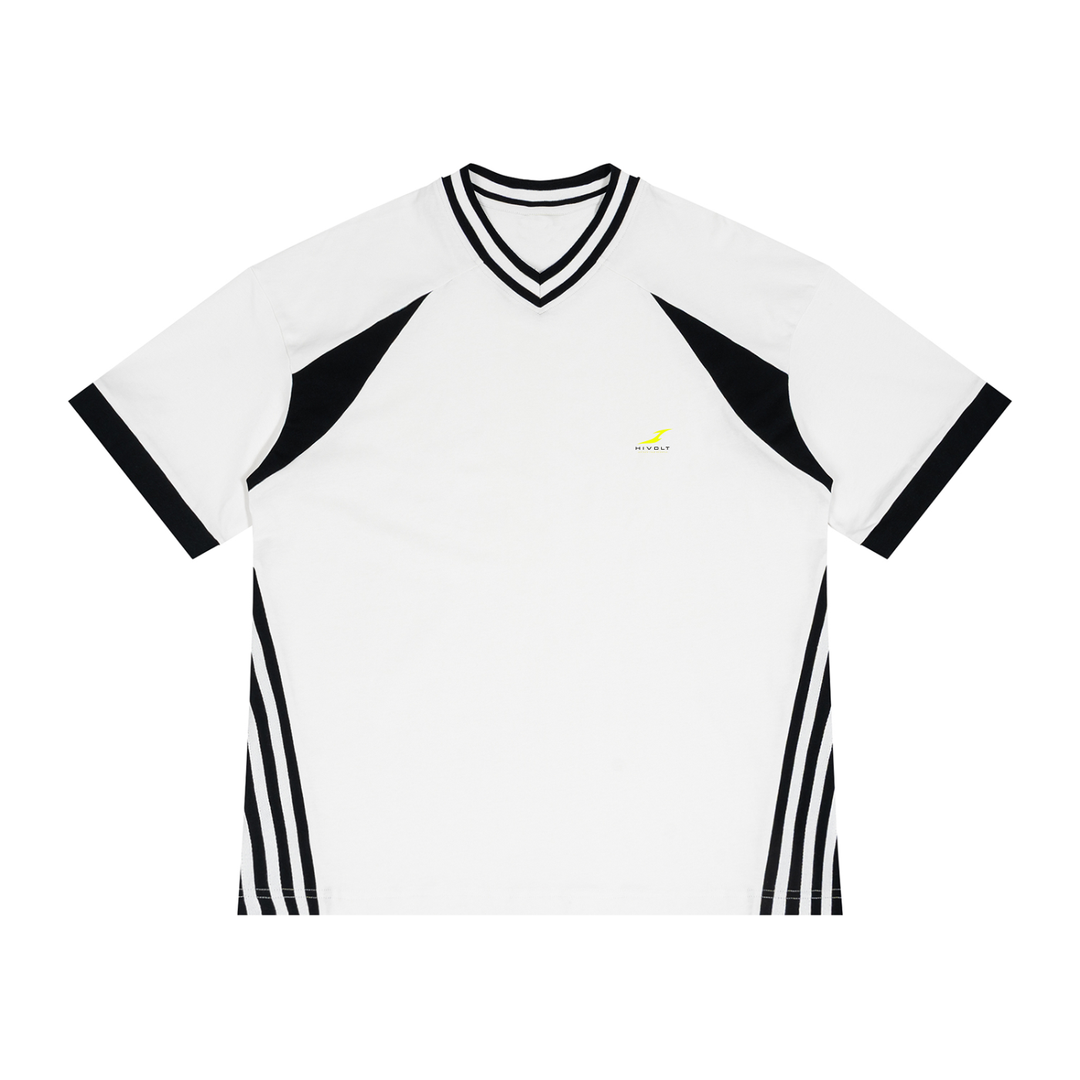 Unisex Color Block V-Neck T-Shirt in White — HIVOLT