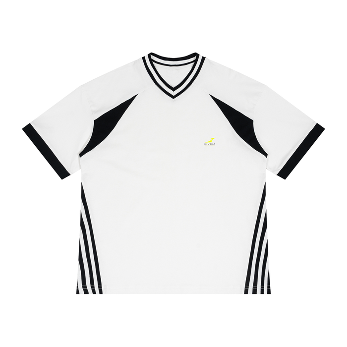 Unisex Color Block V-Neck T-Shirt in White — HIVOLT