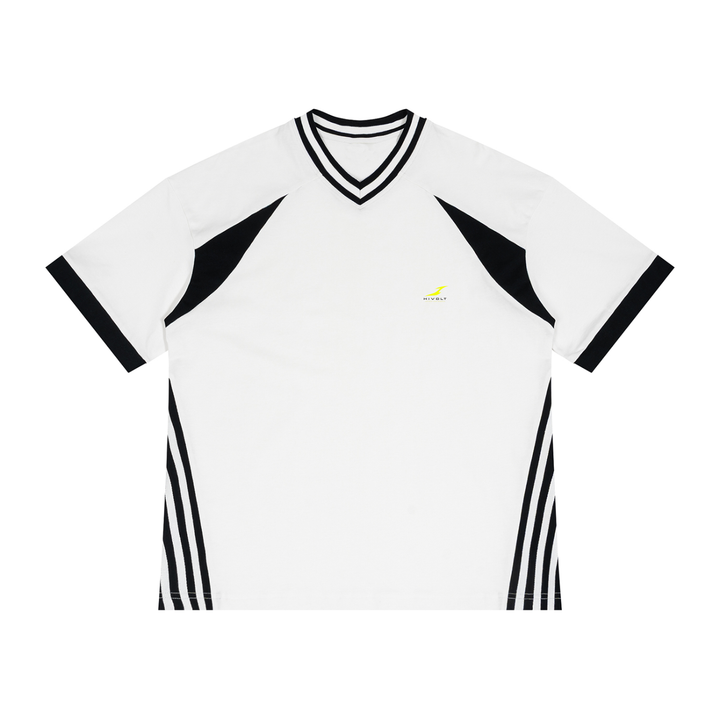 Unisex Color Block V-Neck T-Shirt in White — HIVOLT
