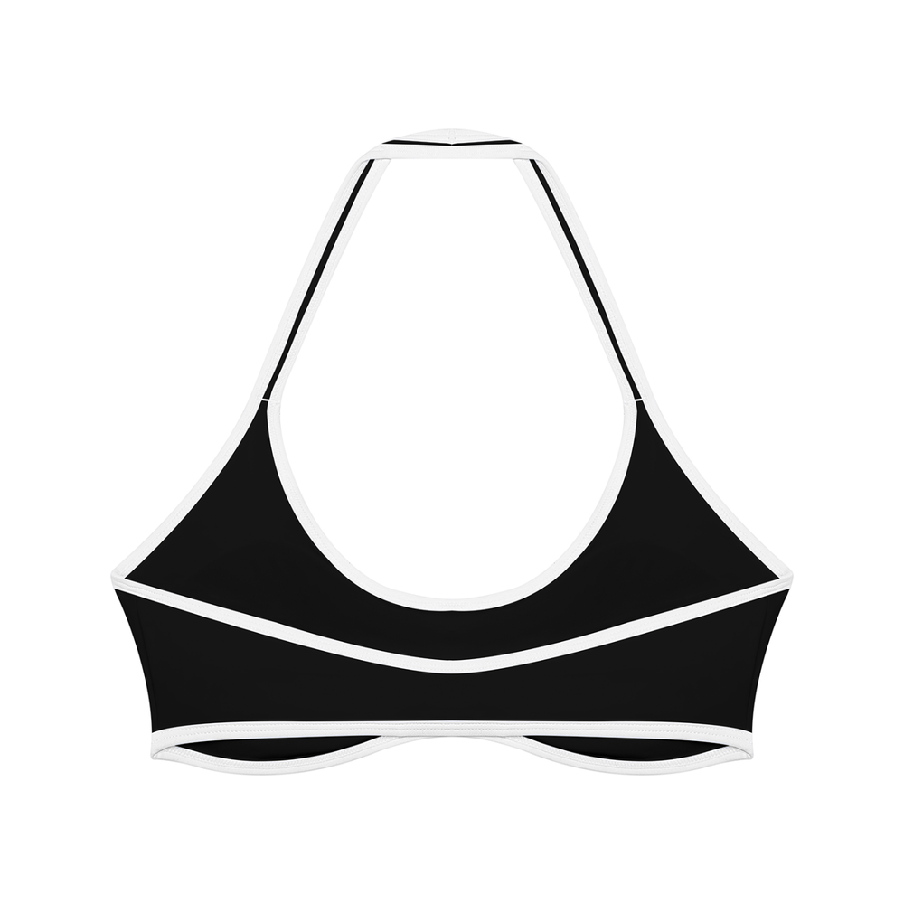 Women's Halter Color Block Yoga Sports Bra in Black, alternate view — HIVOLT