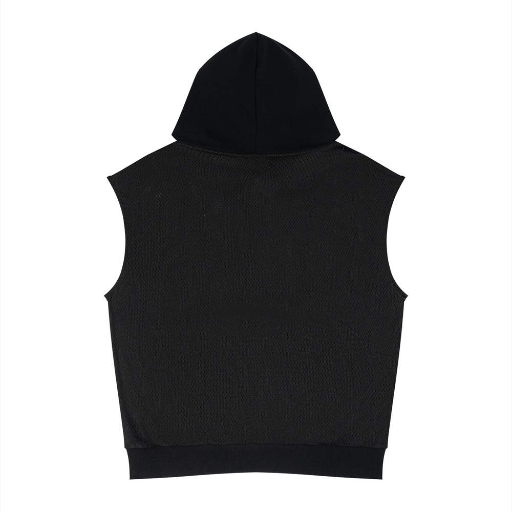 Unisex Panel Mesh Sleeveless Hoodie in Black, alternate view — HIVOLT