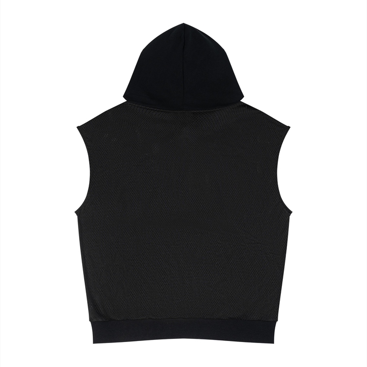 Unisex Panel Mesh Sleeveless Hoodie in Black, alternate view — HIVOLT