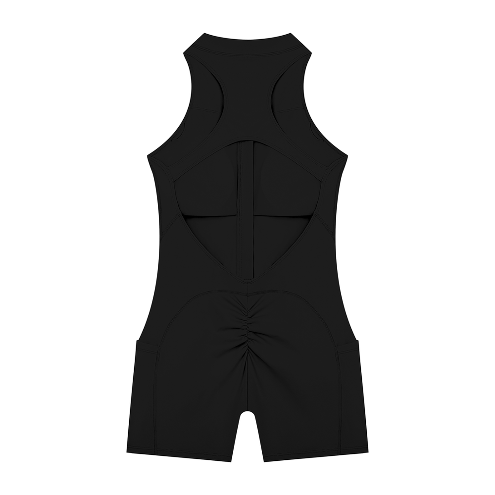 Women's Quarter-Zip Yoga Romper in Black, alternate view — HIVOLT