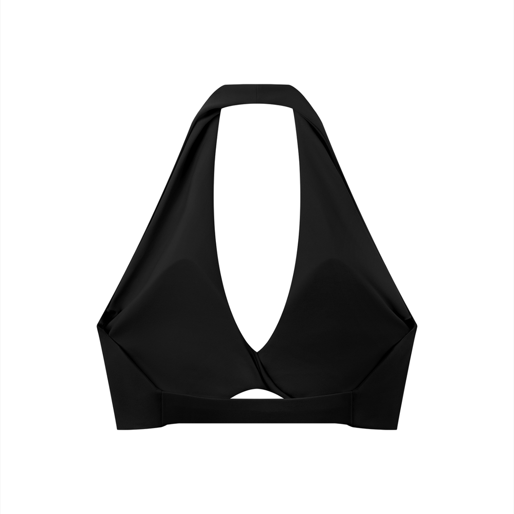 Women's Pleated Halter Sports Bra in Black, alternate view — HIVOLT