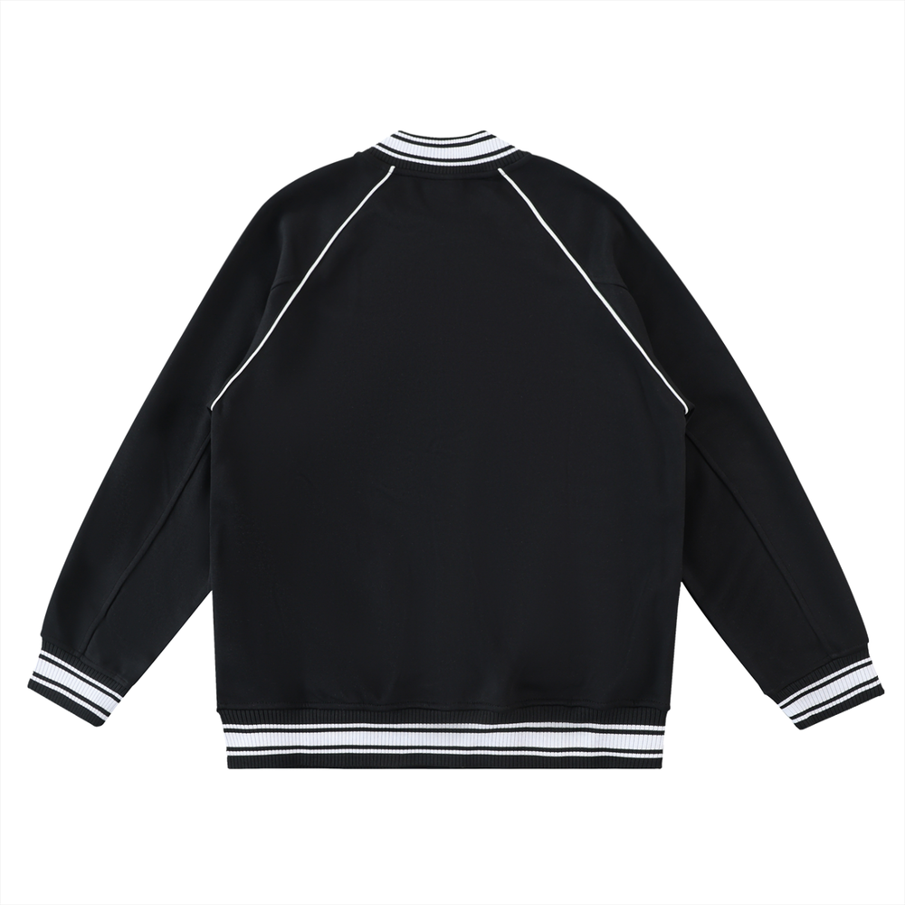 Contrast Trim Raglan Varsity Jacket in Black, alternate view — HIVOLT