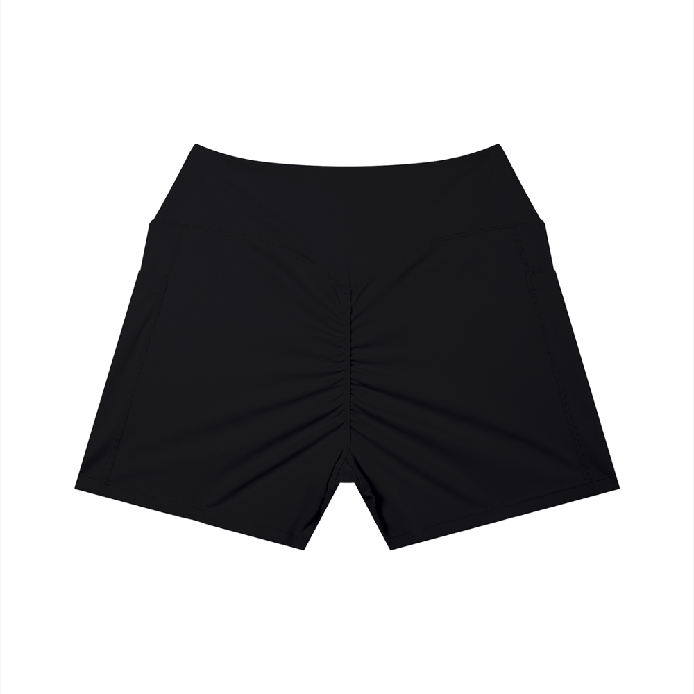 Women's High Rise Pocket Yoga Shorts in Black, alternate view — HIVOLT