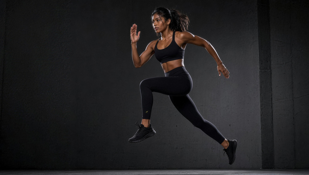Woman wearing HIVOLT High-Waisted Yoga Leggings, campaign hero