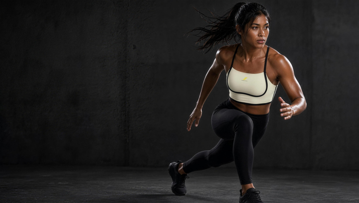 Woman wearing HIVOLT Color Block Yoga Sports Bra, campaign hero