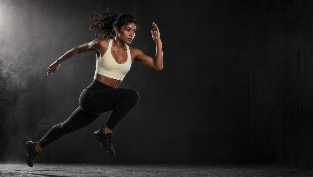 Woman wearing HIVOLT Topstitching Yoga Sports Bra, campaign hero
