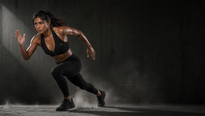 Woman wearing HIVOLT Pleated Halter Sports Bra, campaign hero