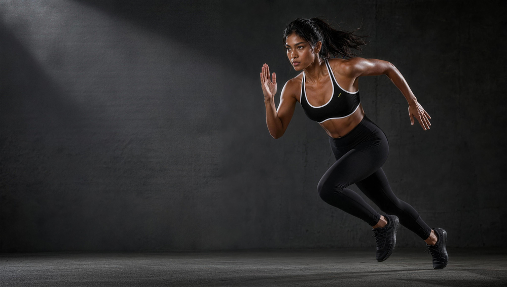 Woman wearing HIVOLT Halter Color Block Yoga Sports Bra, campaign hero