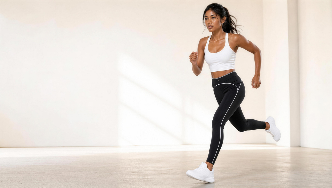 Woman wearing HIVOLT High Rise Topstitching Leggings, campaign hero