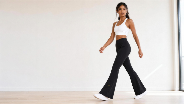 Woman wearing HIVOLT High-Waisted Flare Leggings, campaign hero