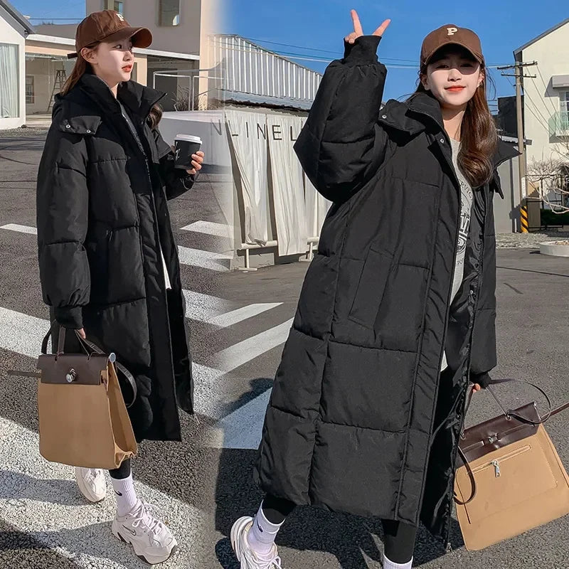 Women's Thick Cotton-Padded Long Hooded Puffer Coat — hero