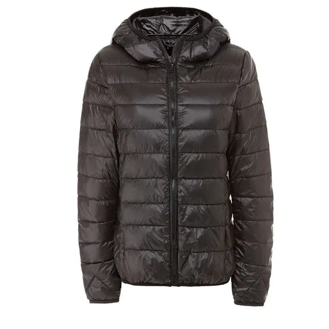 Women's Ultra-Light Hooded Padded Jacket in Black