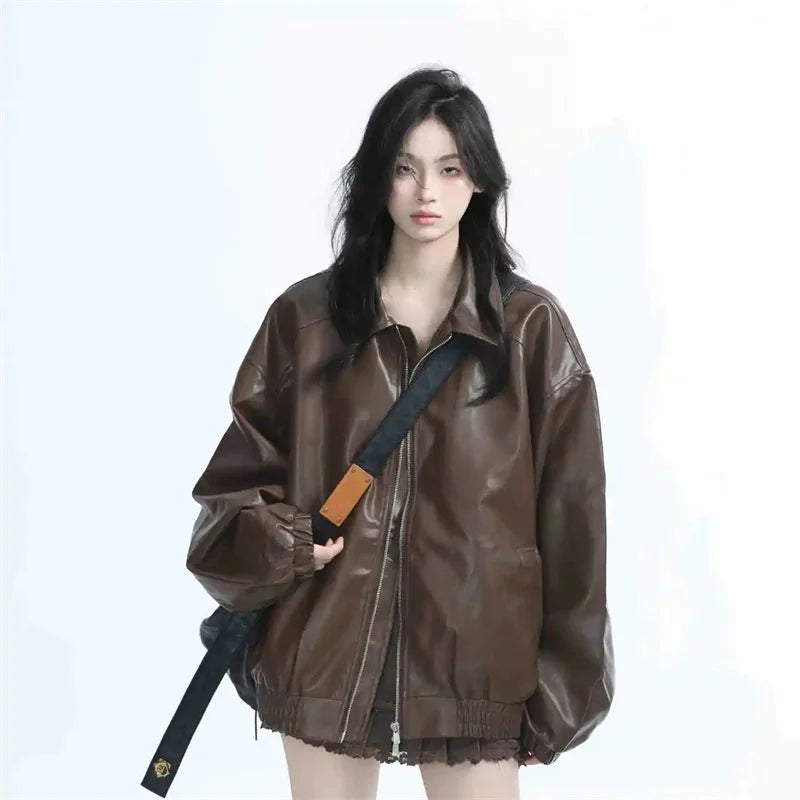 Women's Retro Zip Faux-Leather Jacket — hero