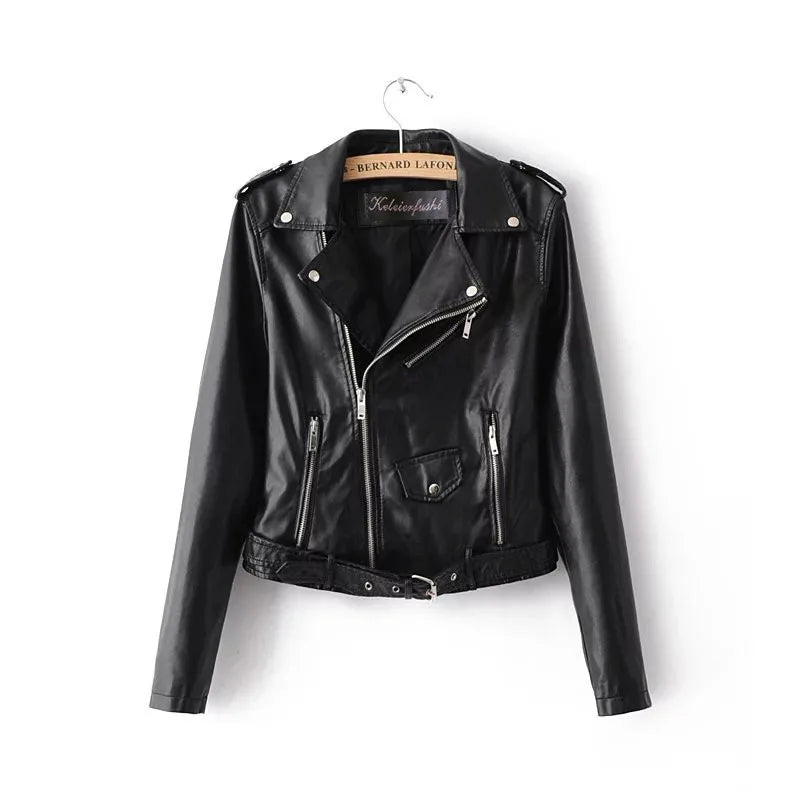Women's Cropped Oblique-Zip Faux-Leather Jacket in Black