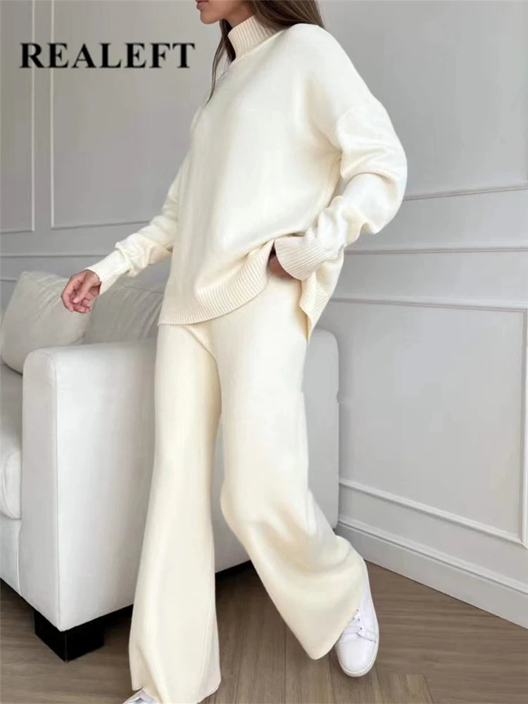 Women's Turtleneck Sweater & Straight Pants Knit Set — hero