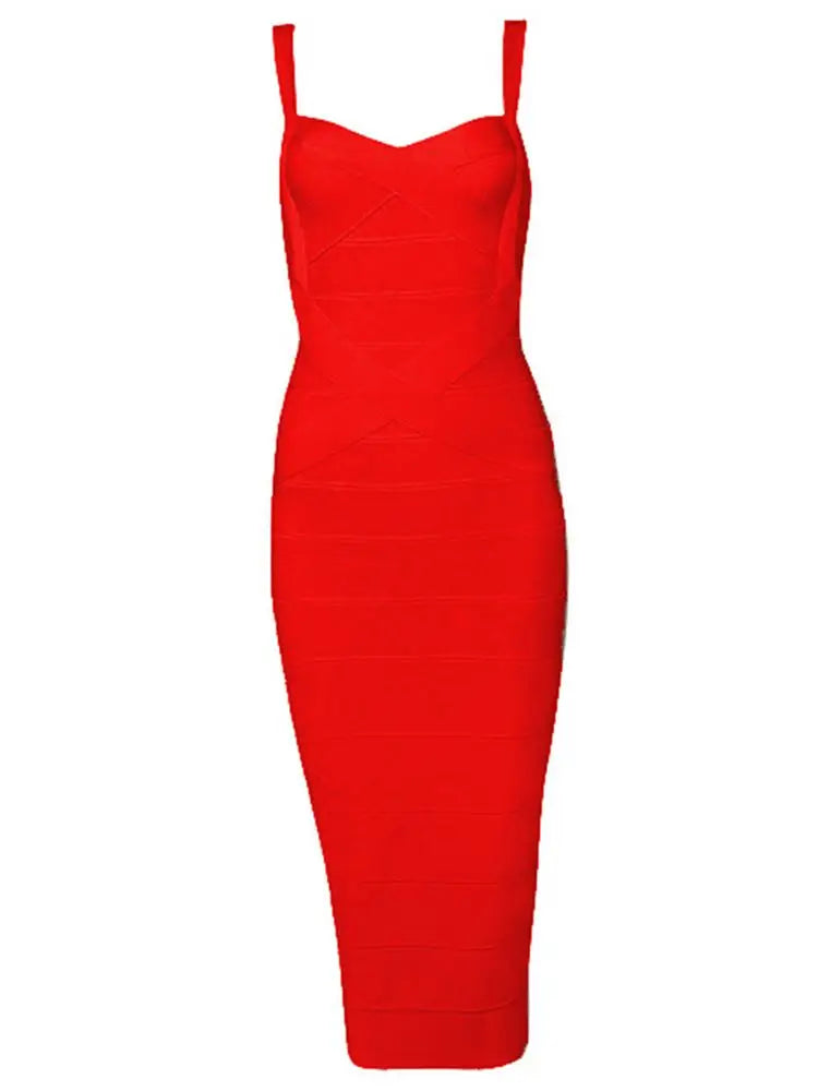 Women's Bandage Bodycon Midi Dress — Red